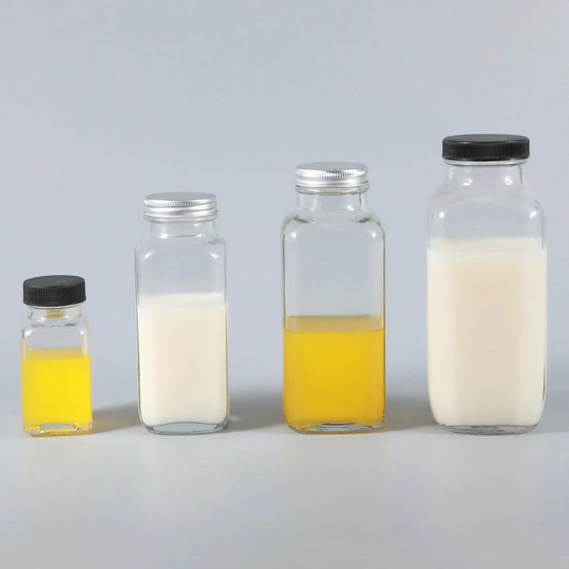 Food Grade Square Glass Juice Bottles with Twist off Cap 16oz Factories