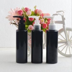 150ml Pet Plastic Flat Shoulder Shiny Black Color Cosmetic Shampoo Bottle with Clip Pump