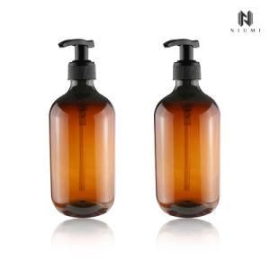 500ml Amber Round Plastic Bottle, Pump Lotion Bottle for Shampoo, Conditioner, Personal Care Pet Bottle