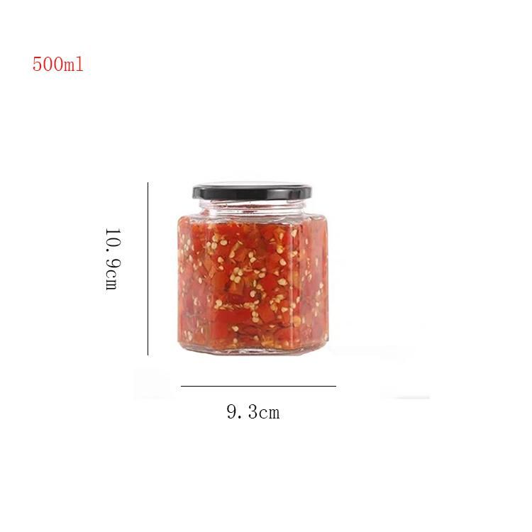 Wholesale 250ml 380ml 500ml Hexagon Food Honey Glass Jam Jars with Lids