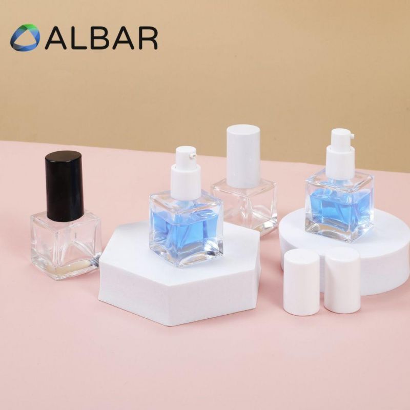 Cubic Transparent Glass Bottles for Cosmetics and Skin Care Frosted Customized