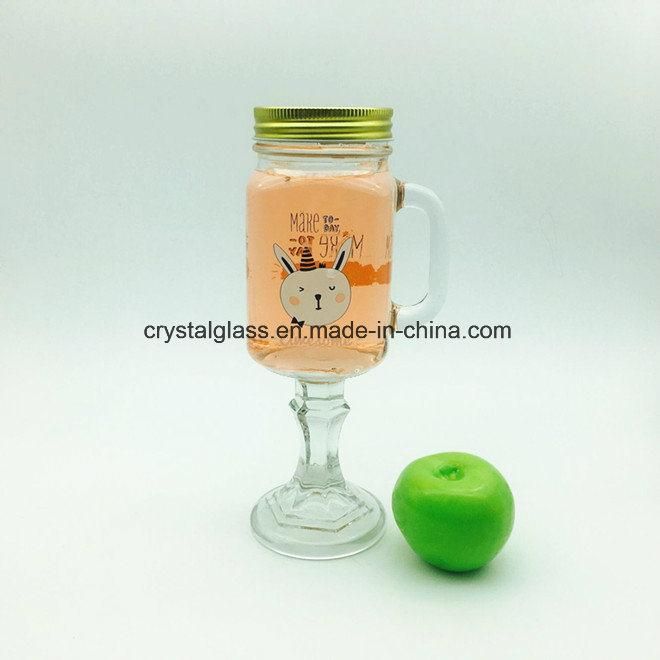 Customized Empty 16oz 500ml Mason Jar Drinking Glass with Handle Straw