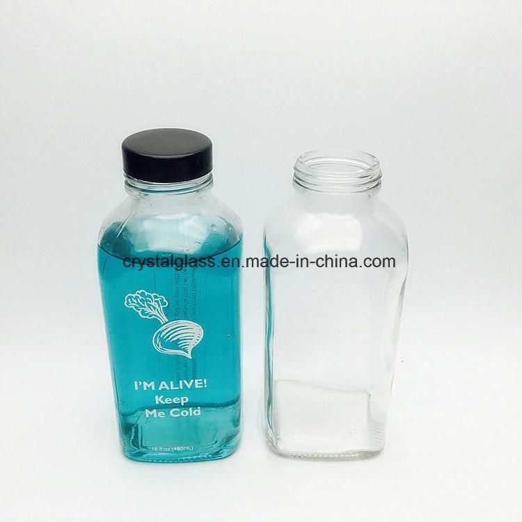 French Square 300ml 500ml Milk Glass Juice Bottle with Plastic Cap