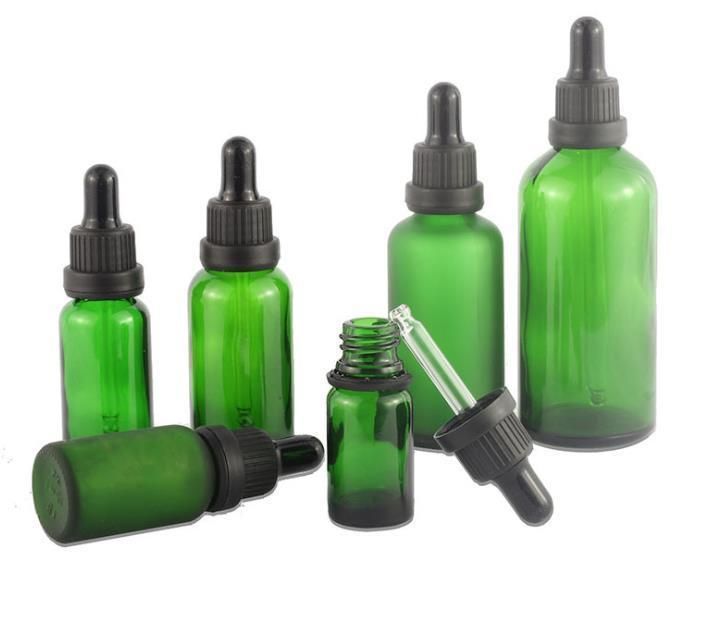 100ml 50ml 30ml 20ml 15ml 10ml 5ml Green Glass Essential Oil Dropper Bottle Cosmetic Glass Piepette Dropper