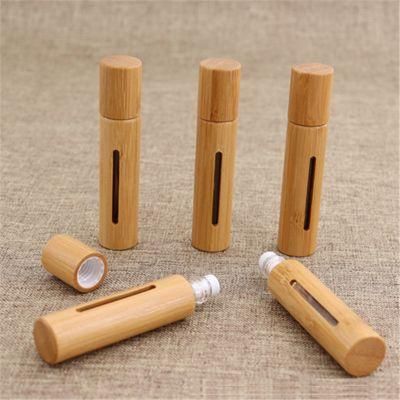 Bamboo Glass Roller Bottle with Bamboo Cap Stainless Ball for Essential Oil Perfume Packing 10 Ml in Stock