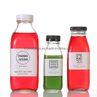 10oz 16oz 30oz Transparent Empty Glass Cold-Pressed Juice Milk Tea Bottle with Tamper Evident Plastic Lid