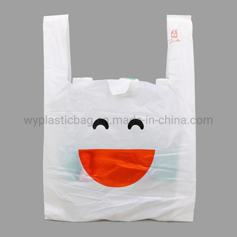 50L Twin Arm Hanging Trash Bag, Plastic Supermarket Custom Logo White Tote Vegetable Retail Vest Carrier Grocery T-Shirt Shopping Bag