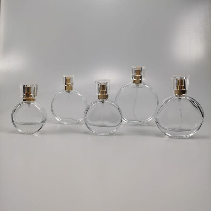 Bulk Wholesale 25ml 30ml 50ml 100ml Empty Flint Glass Flat Refillable Perfume Bottle with Spray Atomizer