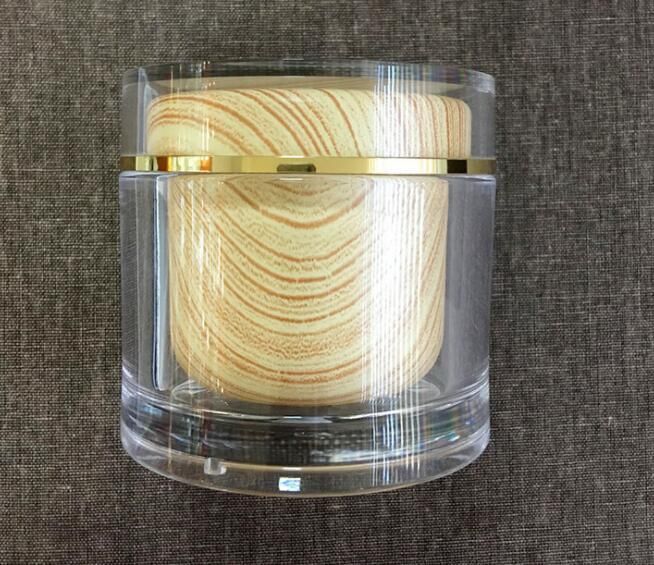 Double Walled Wooden Pattern ABS Jar Cosmetic Clear Acrylic Cream Jar