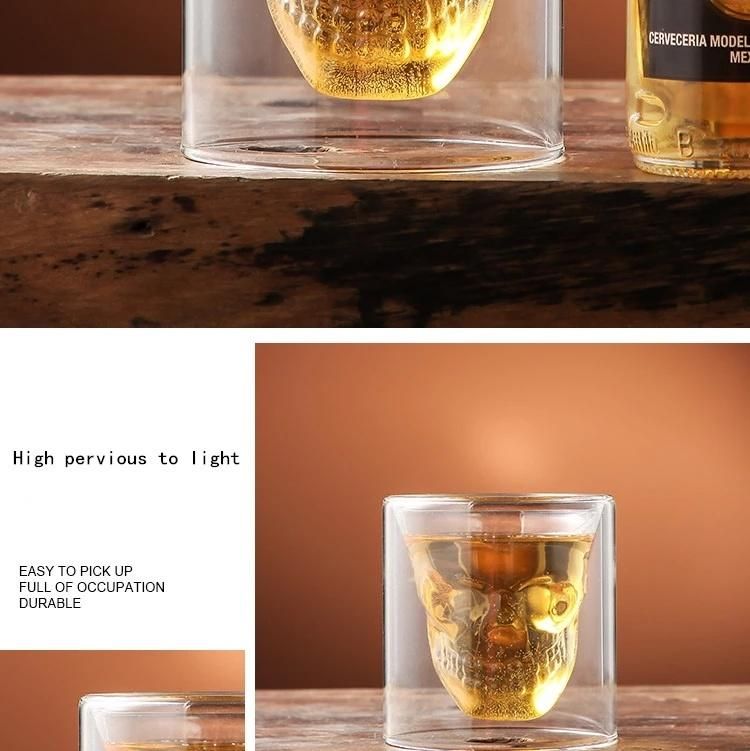 Heat Resisting Borosilicate Skeleton Shaped Double Wall Wine Whiskey Shot Glass Cup Decoration
