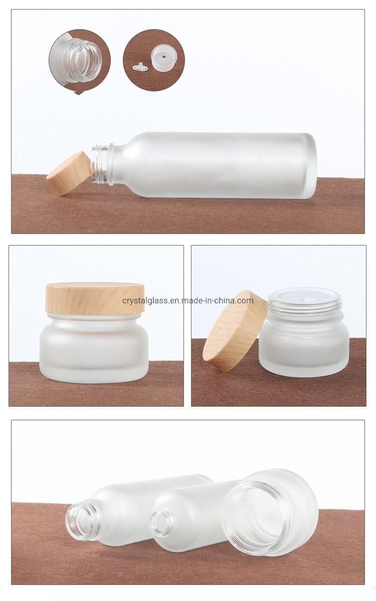 150ml Customized Logo Cosmetic Bottle in Frosted Glass with Wooden Caps in Store