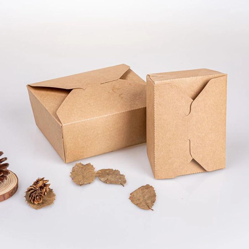 Compostable Tableware Fast Food Packaging Kraft Paper Take out Bento Food Lunch Box