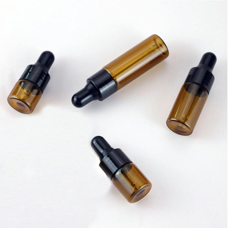 1ml 2ml 3ml 5ml Mini Amber Glass Vials with Black Lids for Perfume Serm Liquid Medicine Packaging