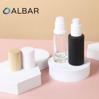 Round Straight Attar Fragrance Serum Lotion Glass Bottles with Black Ans White Pump