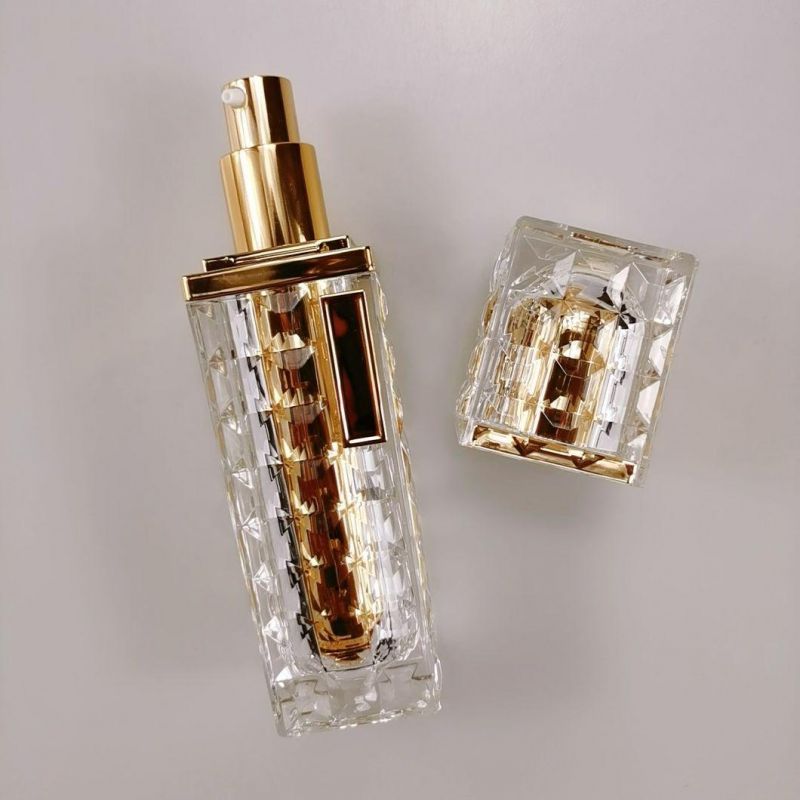 30ml 50ml 100ml Square Gold Acrylic Emulsion Bottle Diamond Foundation Bottle for Cream Serum