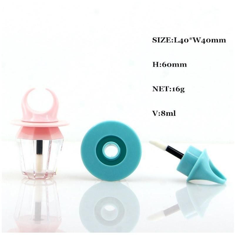 Unique Low MOQ 8ml Pink Diamond Ring Shape Big Brush Lip Gloss Tubes with Wand