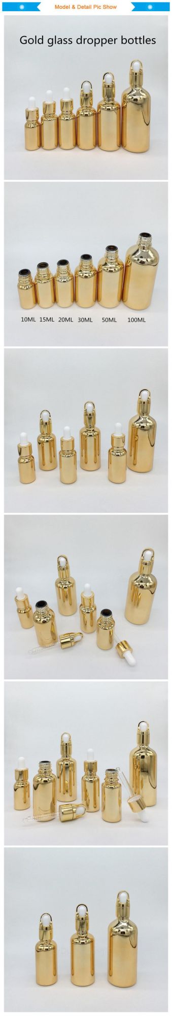 10ml-100ml Gold Perfume Glass Bottle with Dropper Essential Oil Bottle