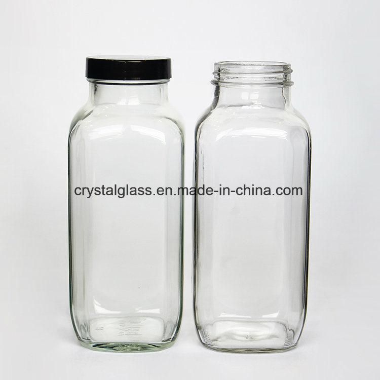500ml French Square Milk Glass Bottle with Plastic Safety Cap