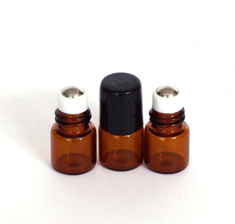 1ml Empty Brown/Amber Glass Bottle with Roller Ball Essential Oil Liquid Container Roll on Bottle