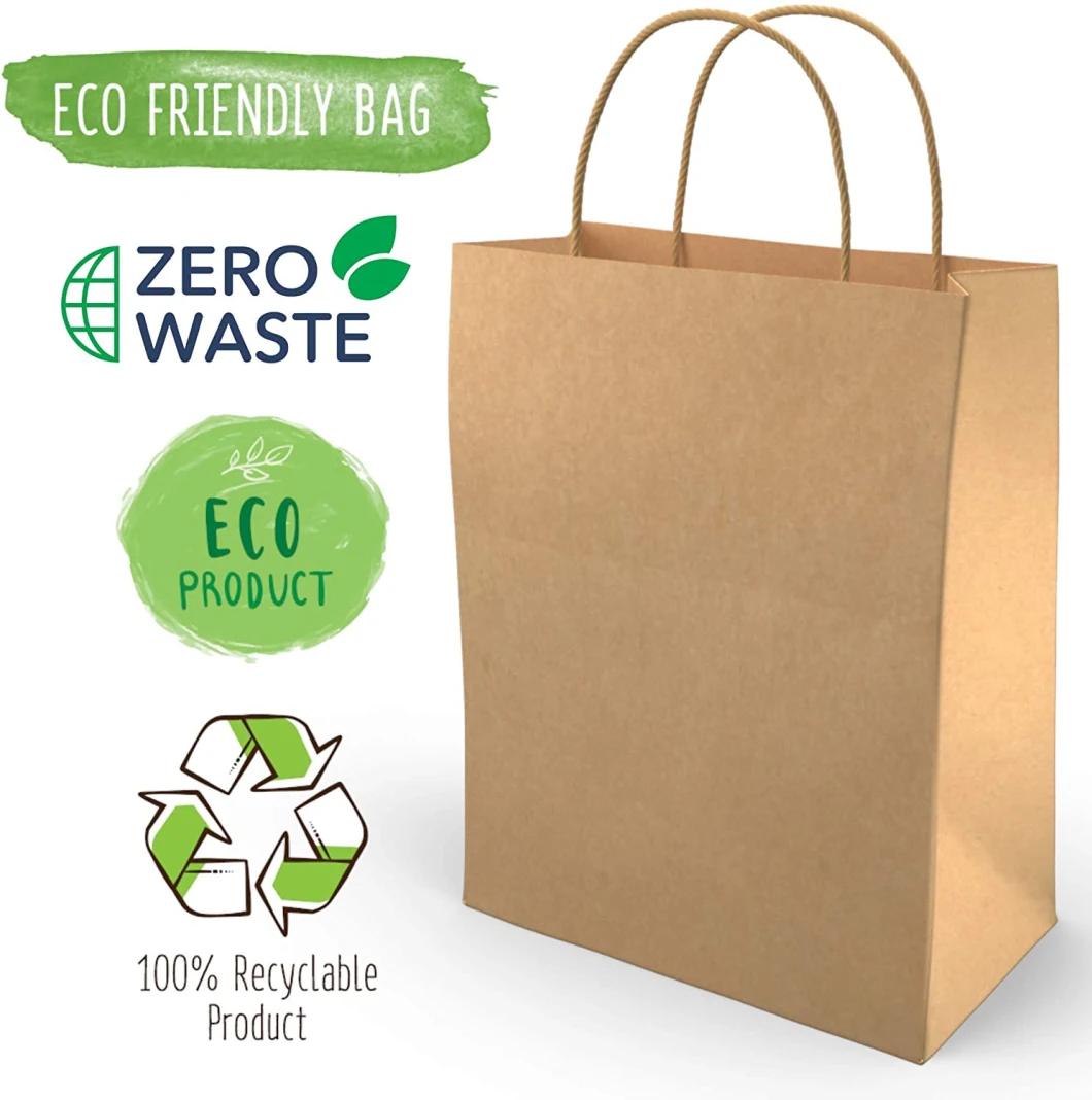 100% Recycled Fully Biodegradable Customized Logo Quad Bottom Stand up Matte Brown Kraft Paper Bag with Hanldes