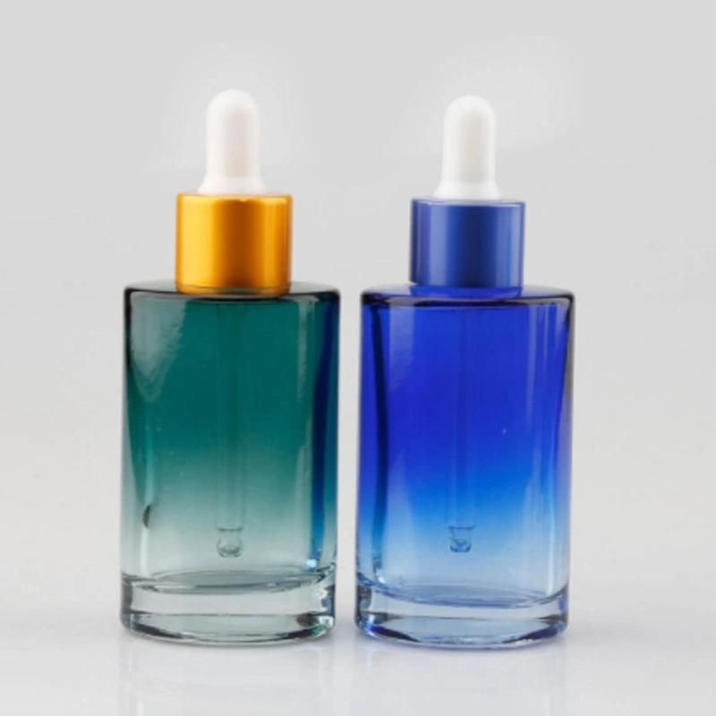 Colorful Luxury Square Cosmetic Serum Bottles 50ml Empty Customized UV Clear Glass Oil Serum Bottle