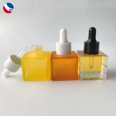 Square Shape 30ml Serum Frosted Amber Glass Dropper Bottle for Essential Oils with Packing Box