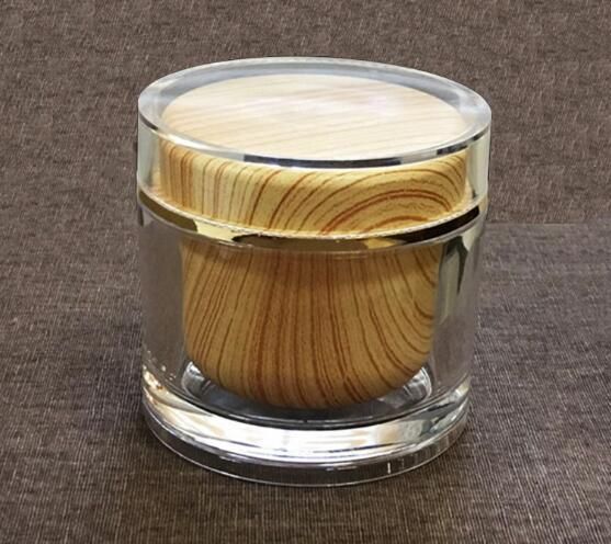 Double Walled Wooden Pattern ABS Jar Cosmetic Clear Acrylic Cream Jar