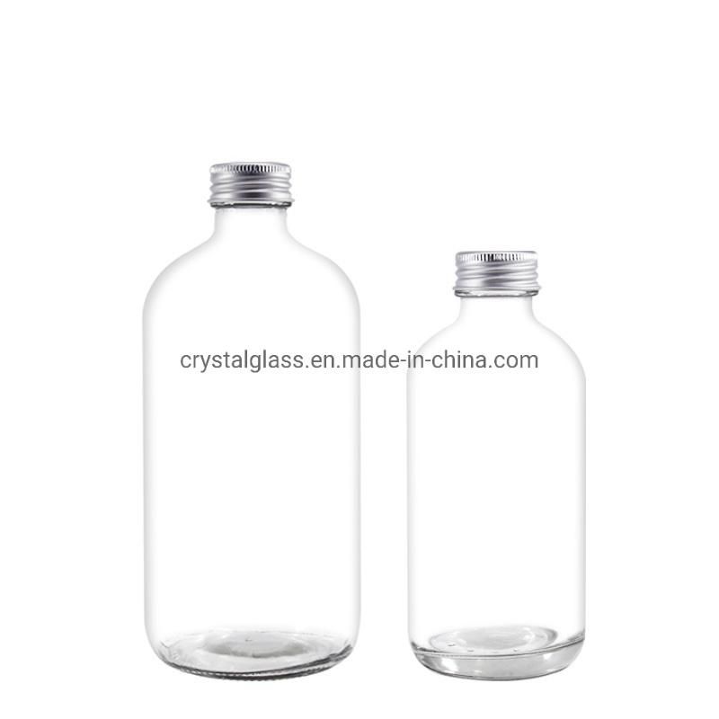 Logo Printing Clear Round Boston Glass Beverage Bottle with Black Bakelite Cap 500ml