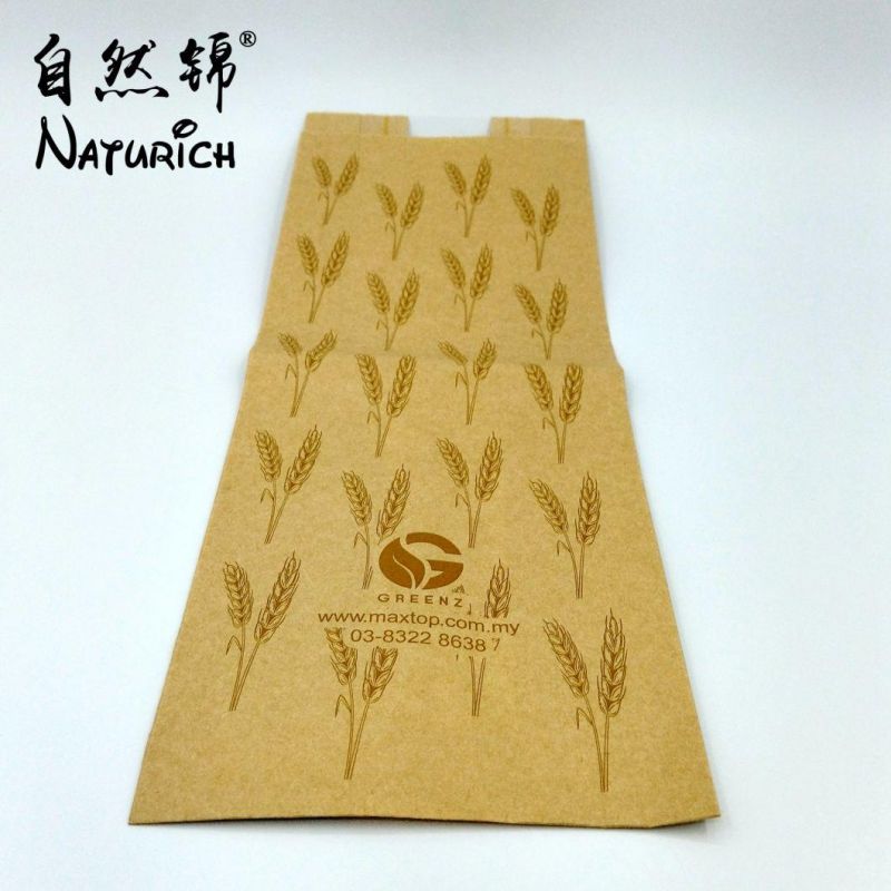 Food Grade Printed Bakery Brown Greaseproof Kraft Paper Bread Packaging Bags with Clear Window