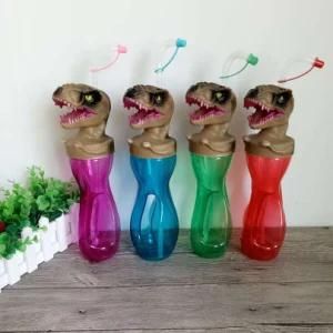 Polychrome 600 Ml Plastic Glass of Water with Straw Cartoon Dinosaur Juice Beer Bottle