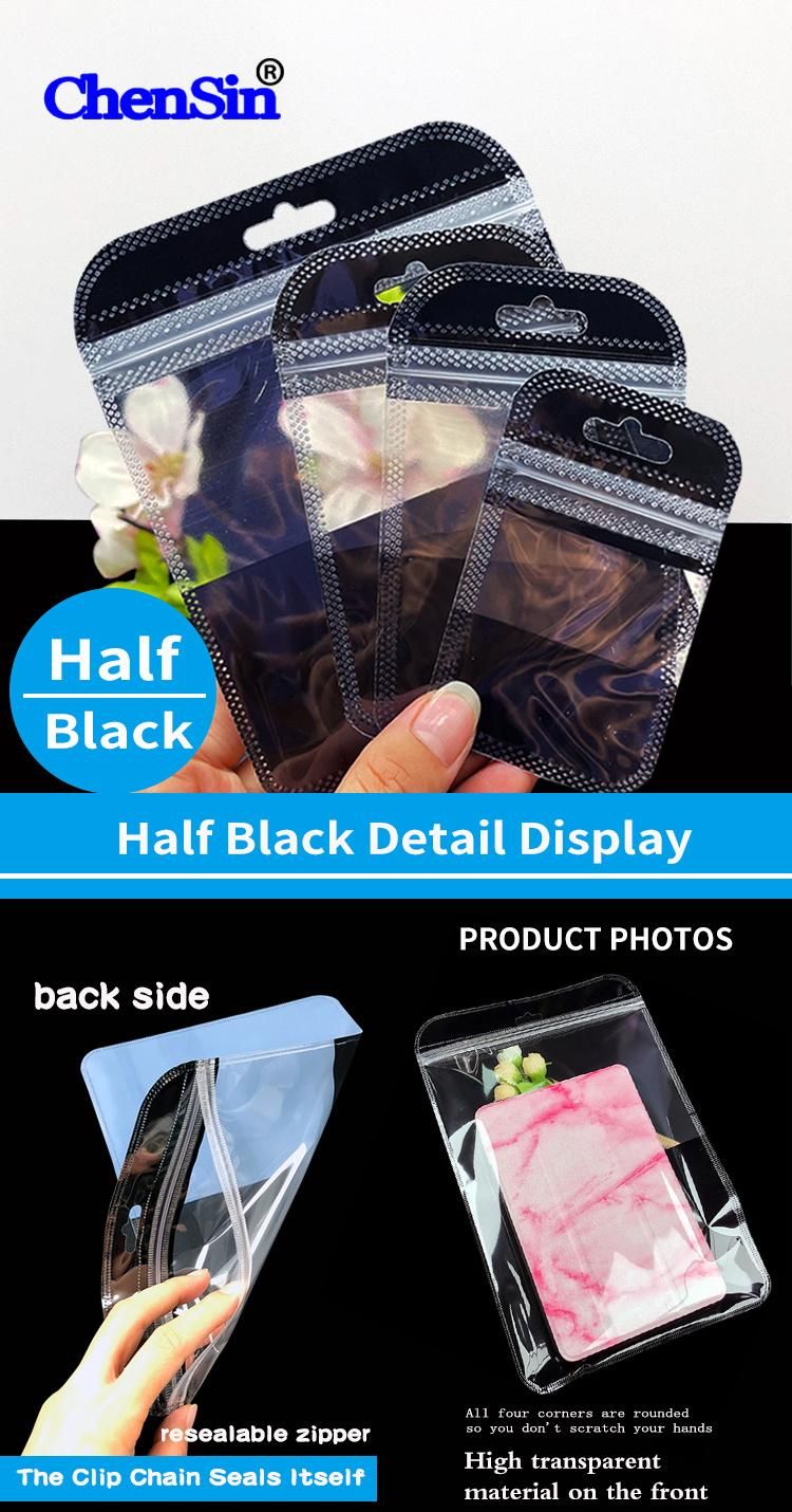 Phone Case Clear Plastic Pouch Round Packaging Black Zipper Bag