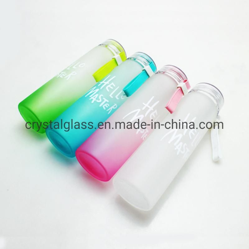 Reusable Sport Wide Mouth Glass Water Bottle with Plastic Cap 400ml 500ml