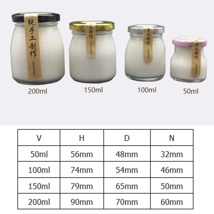 50ml 100ml 150ml 200ml Pudding Yogurt Jam Glass Jar with Tinplate Screw Cap