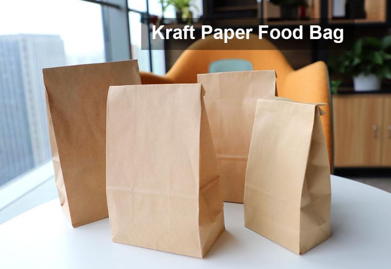 Stand up Type Recyclable Restaurant Take Away Fast Food Packaging Kraft Paper Bag