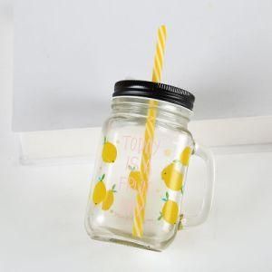 Factory Wholesale Wide Mouth Glass Mason Jar 16oz 500ml Juice Drinking Beverage Glass Bottle Jar with Metal Lid and Straw