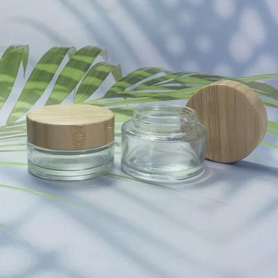 Glass Bamboo Cap 50g 100g 200g Hot Stamping Logo Cosmetic Jar