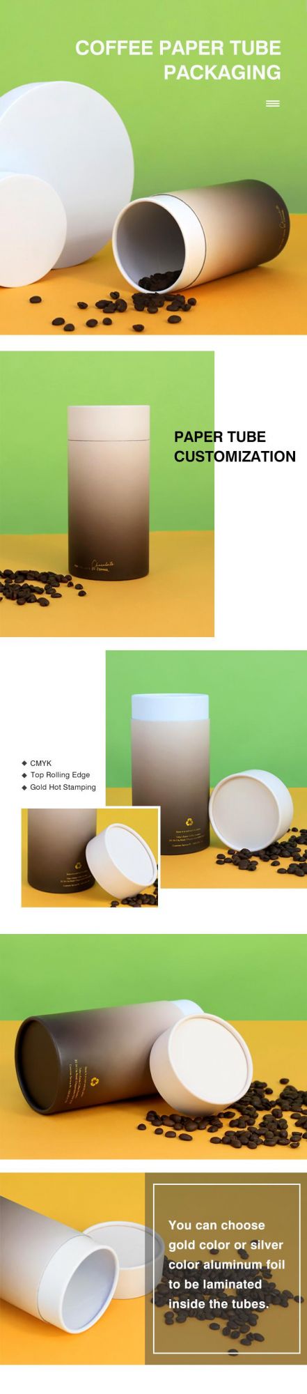 Firstsail Eco Friendly Custom Sealable Aluminum Foil Instant Coffee Bean Container Cylinder Shape Gift Box Packaging Paper Tube with Metal Lid