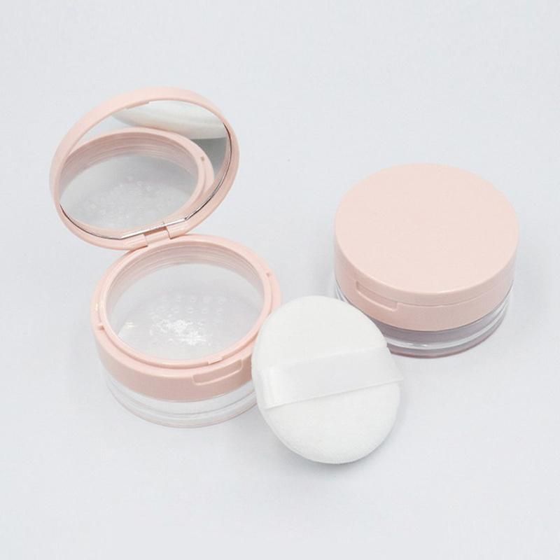 Hot Sell 20g Pink Makeup Packaging Custom Logo Plastic Empty Round Transparent Loose Powder Jar with Sifter and Puff