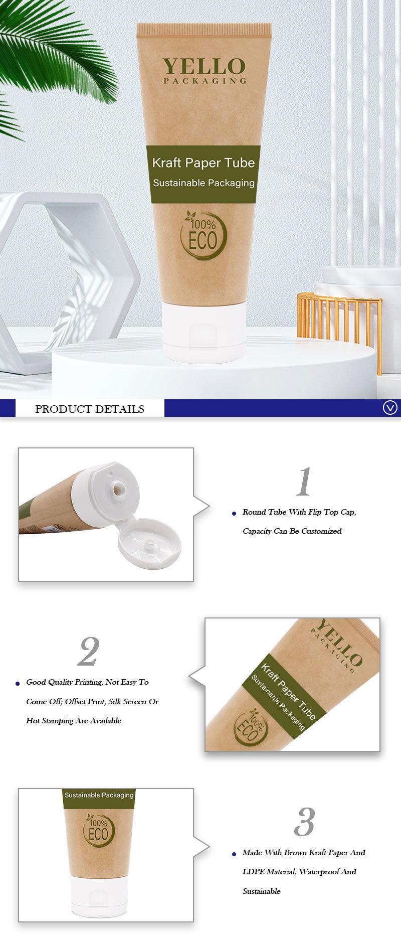 50ml 100ml Factory Sustainable Biodegradable Packaging Soft Squeeze Cosmetic Lotion Cream Tubes Kraft Paper Tube