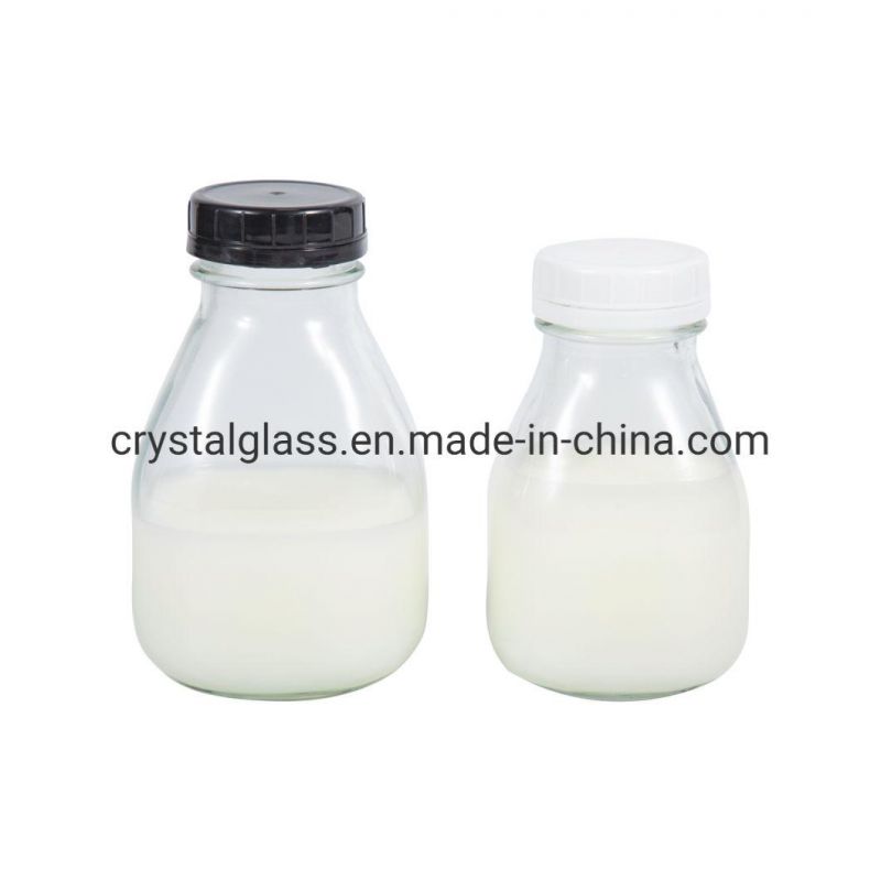 French Square Juice Milk Glass Bottle 8oz 9oz 12oz 14oz 16oz 32oz with Plastic Safety Cap