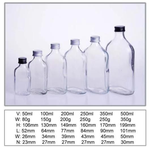 250ml 500ml Transparent Flat Juice Liquor Spirits Glass Bottle