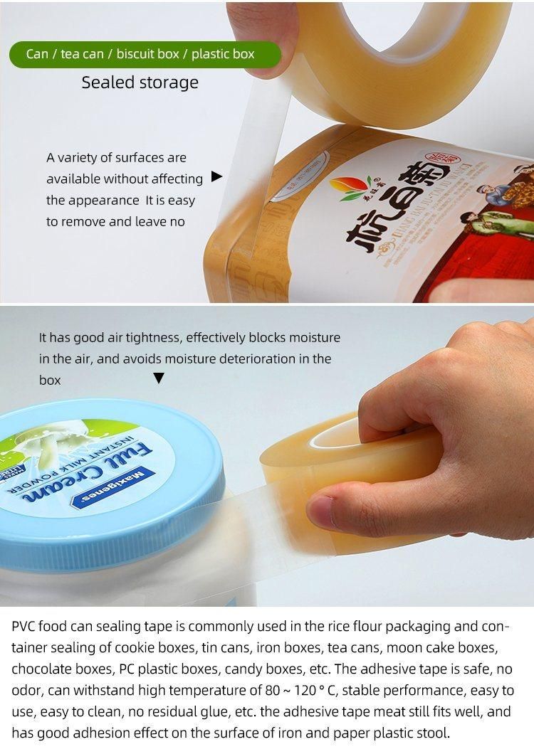 High Quality Food Sealing PVC Tape for Food Tin Biscuits Cans Sealing Mouth Glue No Residue