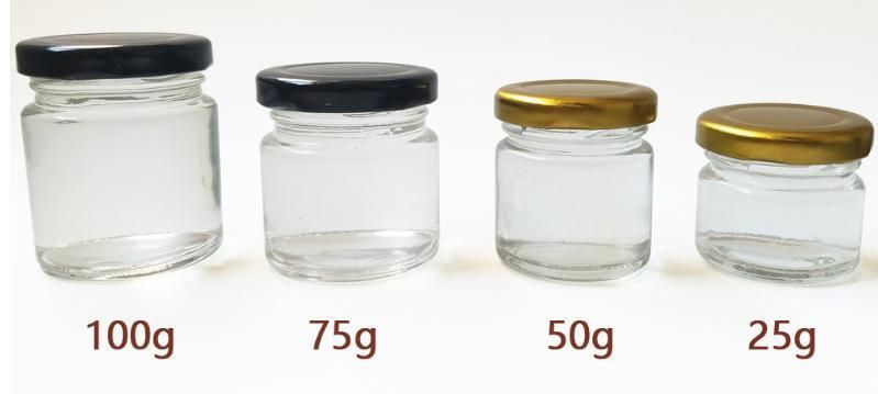 25ml Suare Mini Glass Jar for Honey and Food packaging with Gold and Silver Caps