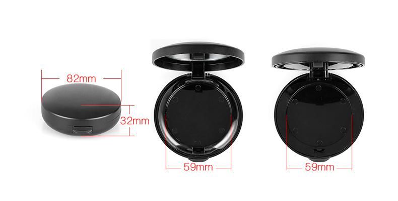 59mm Pan Elegant Black Matt Compact Powder Case with a Mirror Face Powder Packaging Black Makeup Compact Case with 2 Tiers