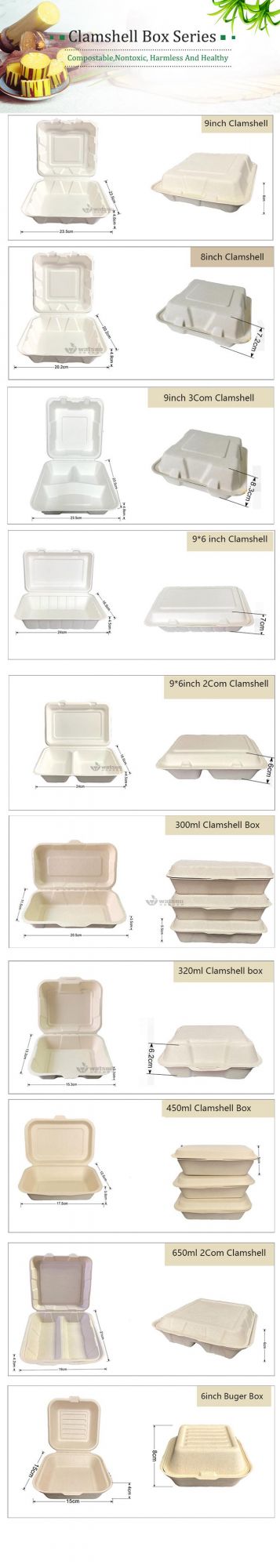 One Time Biodegradable Food Container Paper Lunch Box Burger Compostable Takeaway Sugarcane Disposable Food Packaging