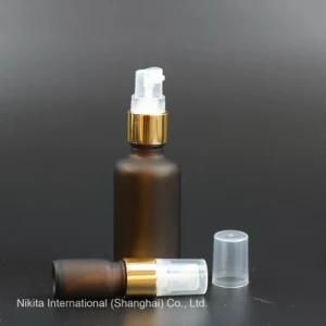 Frosted Amber Glass Oil Bottle with Gold Lotion Pump, Dropper Bottle (NBG22B)