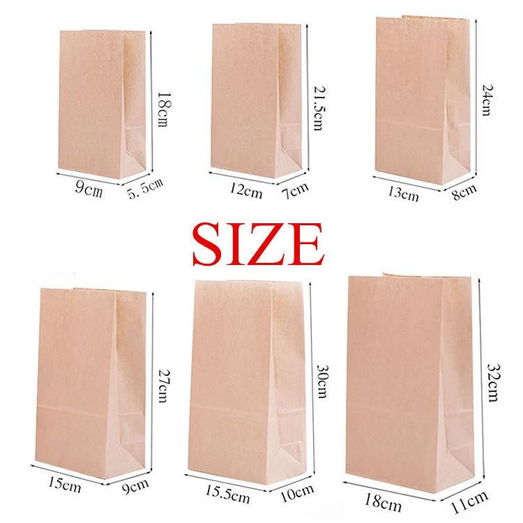 Food Grade Square Bottom Brown Paper Bags with No Handle