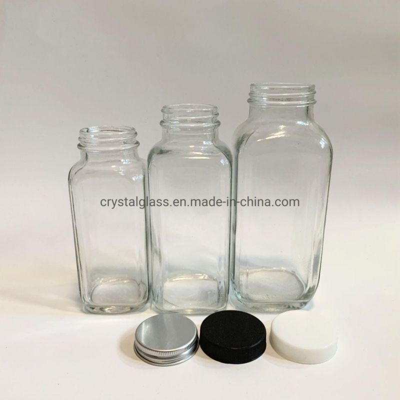 250ml 8oz Square Shape Glass Fresh Milk Beverage Soda Water Drink Bottle with Screw Lid Customized Logo