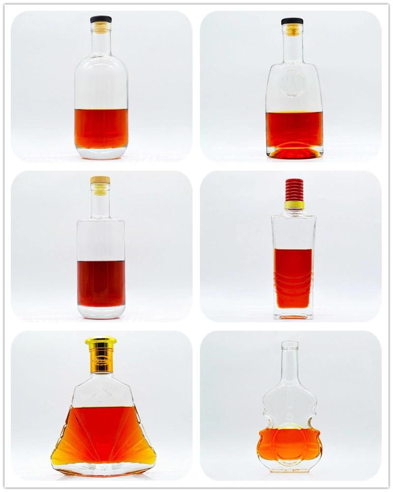 Wholesale 1000ml 750ml 500ml 375ml 200ml 100ml Bottle Glass Gin Whisky Vodka Spirit Glass Bottle for Liquor with Cork