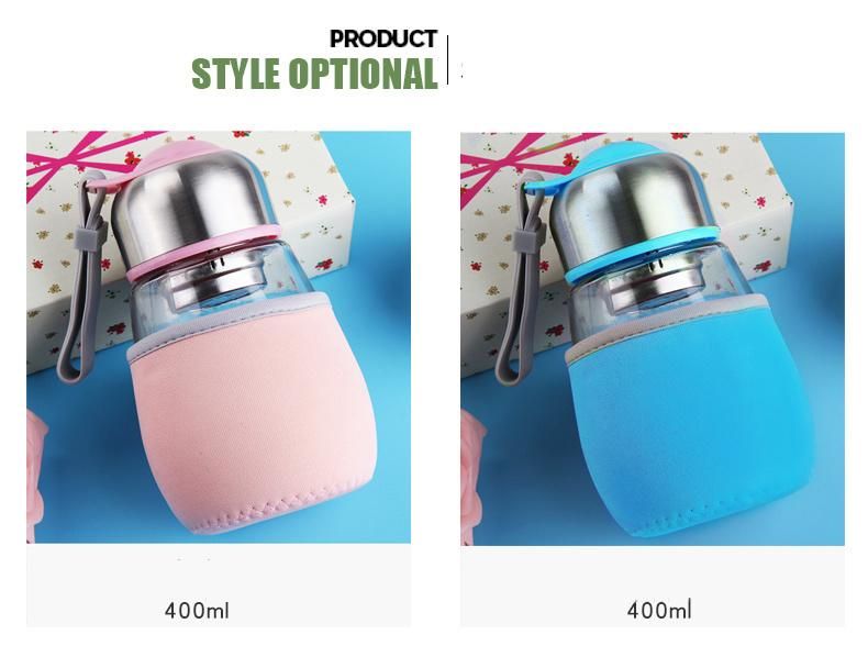 400ml Heat Resisting Travel Portable Glass Water Bottle